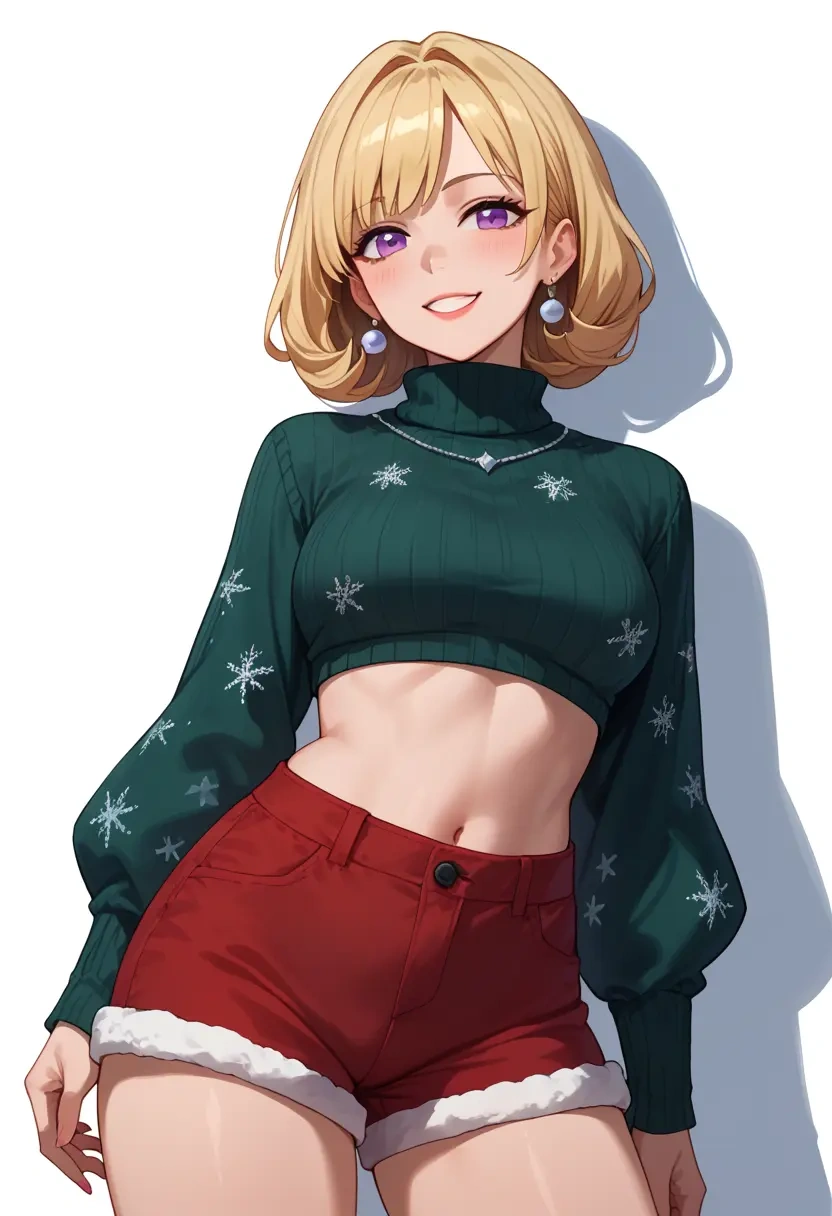 kin-iro_mosaic,kujou_karen,Christmas,red velvet shorts,turtleneck sweater  - 