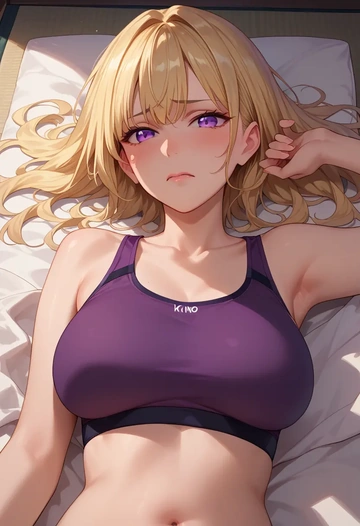 kin-iro_mosaic,kujou_karen,sports bra,wide-leg joggers  - AI generated anime art