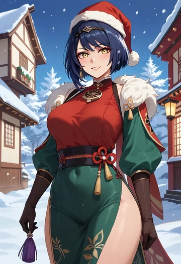 genshin_impact,kujou_sara,Christmas,dress  - AI generated anime art