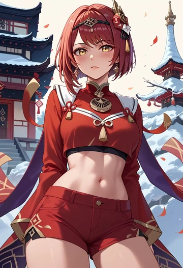 genshin_impact,kujou_sara,red velvet shorts  - AI generated anime art