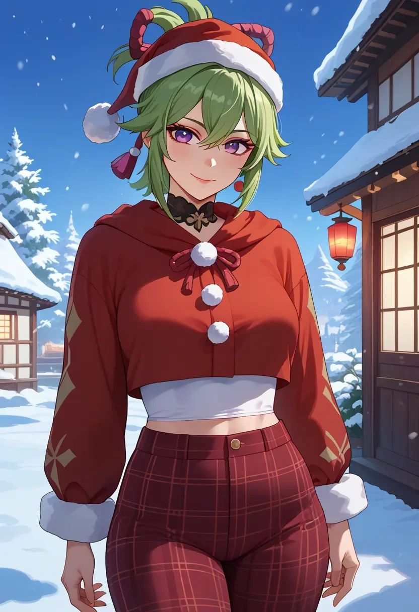 genshin_impact,kuki_shinobu,Christmas,plaid trousers  - 