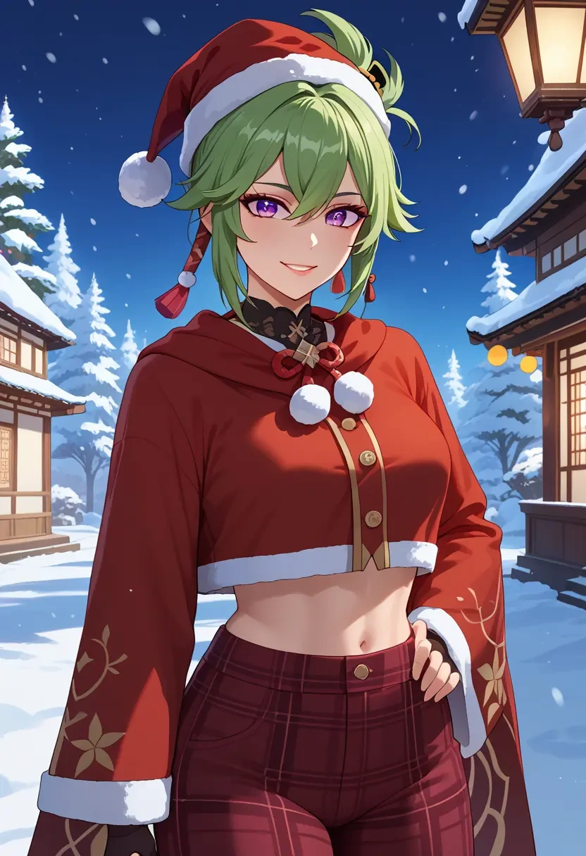 genshin_impact,kuki_shinobu,Christmas,plaid trousers  - 