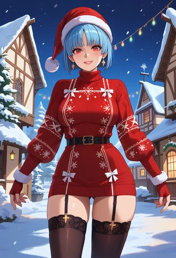 the_king_of_fighters,kula_diamond,sweater,stockings,Thigh garters  - AI generated anime art