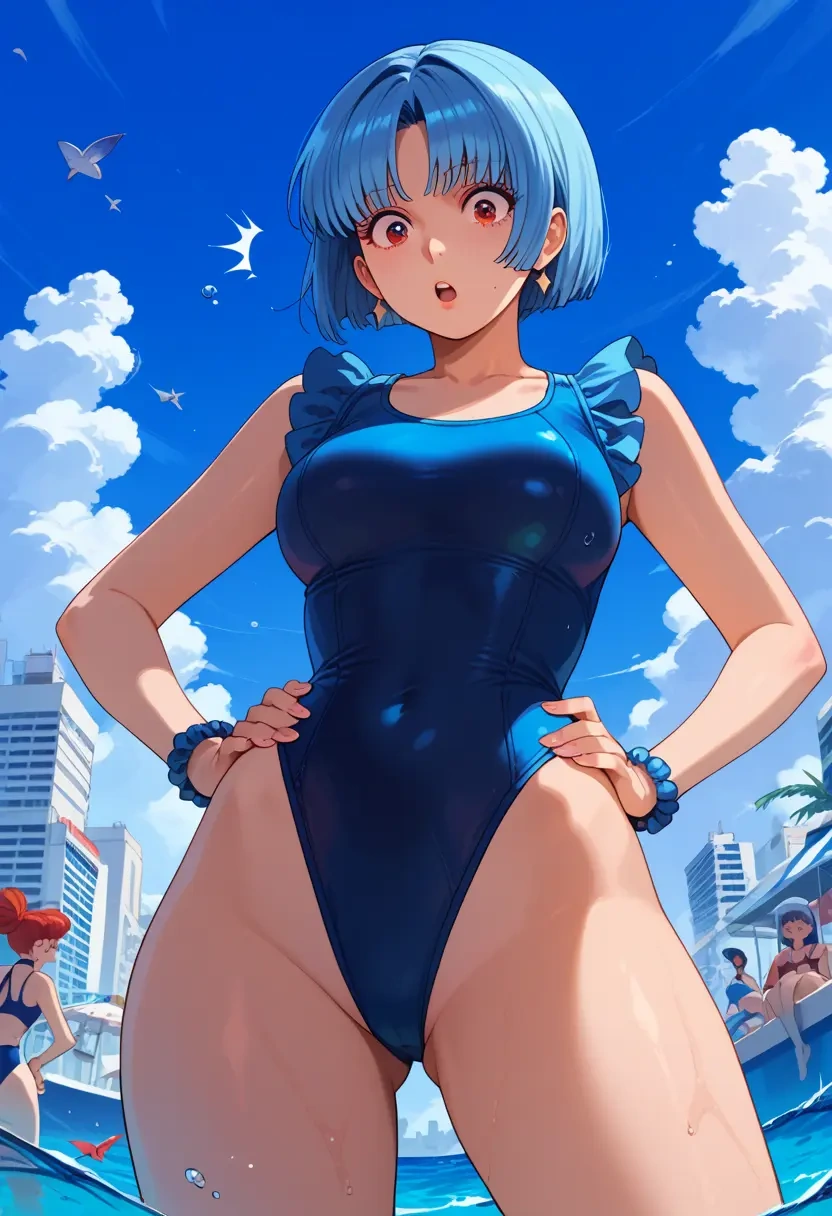 the_king_of_fighters,kula_diamond,retro style swimsuit,frilled neckline,bow detail  - 