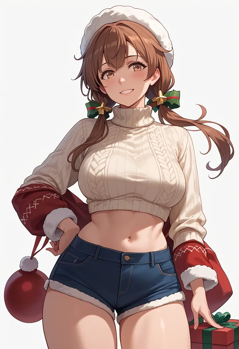 kantai_collection,kuma_(kancolle),Christmas,red velvet shorts,turtleneck sweater  - 