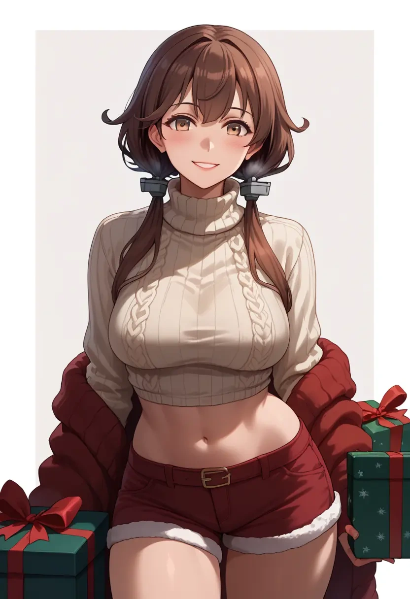 kantai_collection,kuma_(kancolle),Christmas,red velvet shorts,turtleneck sweater  - 