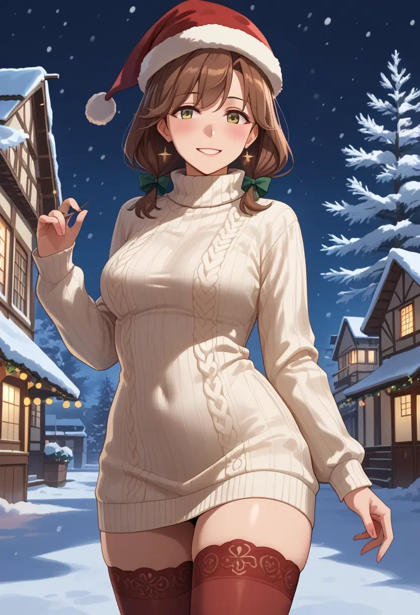 kantai_collection,kuma_(kancolle),Christmas,sweater dress,stockings  - 