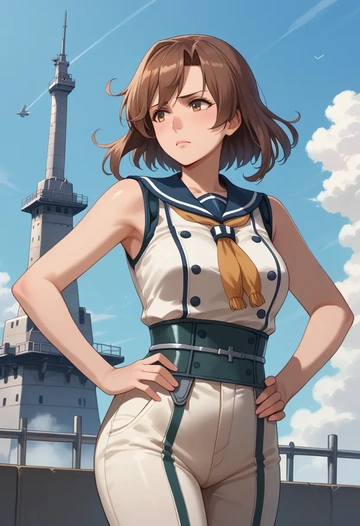 kantai_collection,kuma_(kancolle),jumpsuit,sleeveless,flare pants  - AI generated anime art