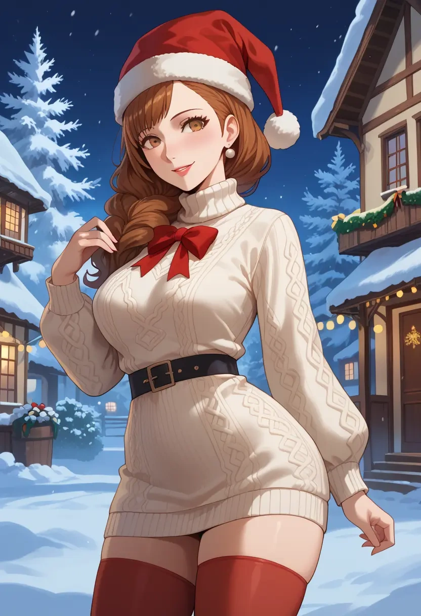 persona,kuma_(persona_4),Christmas,sweater dress,stockings  - 