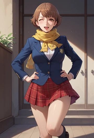 persona,kuma_(persona_4),winter,student uniform,plaid skirt  - AI generated anime art