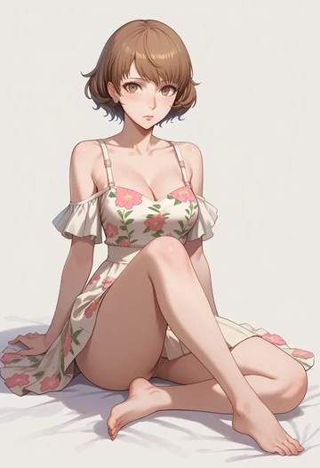 persona,kuma_(persona_4),silk slip dress,floral prints  - AI generated anime art