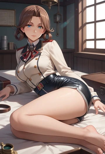 kantai_collection,kumano_(kancolle),leather,shorts  - AI generated anime art