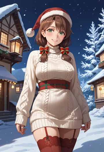 kantai_collection,kumano_(kancolle),Christmas,sweater dress,stockings  - AI generated anime art