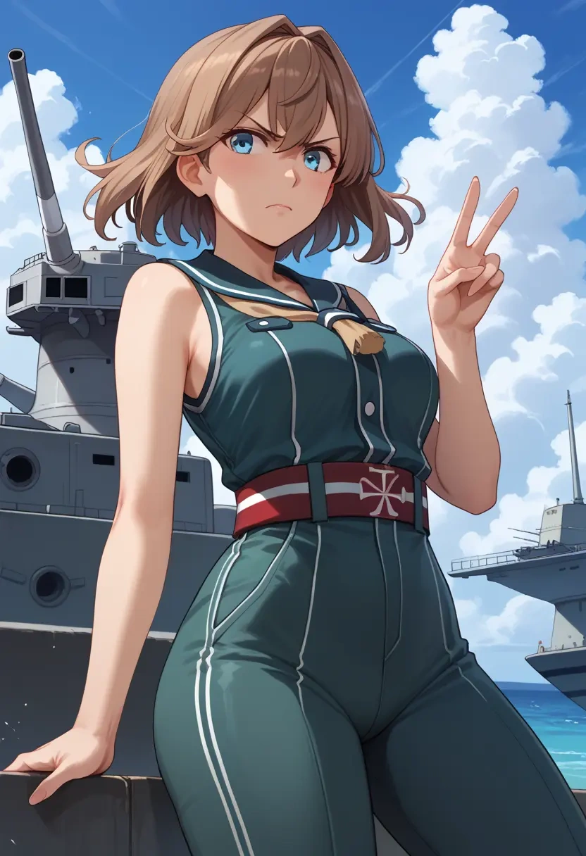 kantai_collection,kumano_(kancolle),jumpsuit,sleeveless,flare pants  - 