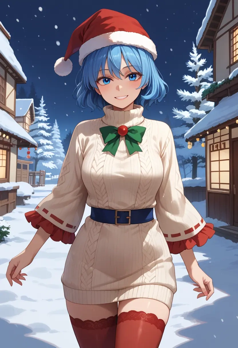 touhou,kumoi_ichirin,Christmas,sweater dress,stockings  - 