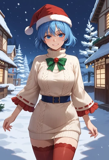 touhou,kumoi_ichirin,Christmas,sweater dress,stockings  - AI generated anime art