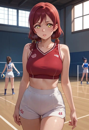 love_live!,kunikida_hanamaru,volleyball uniform  - AI generated anime art