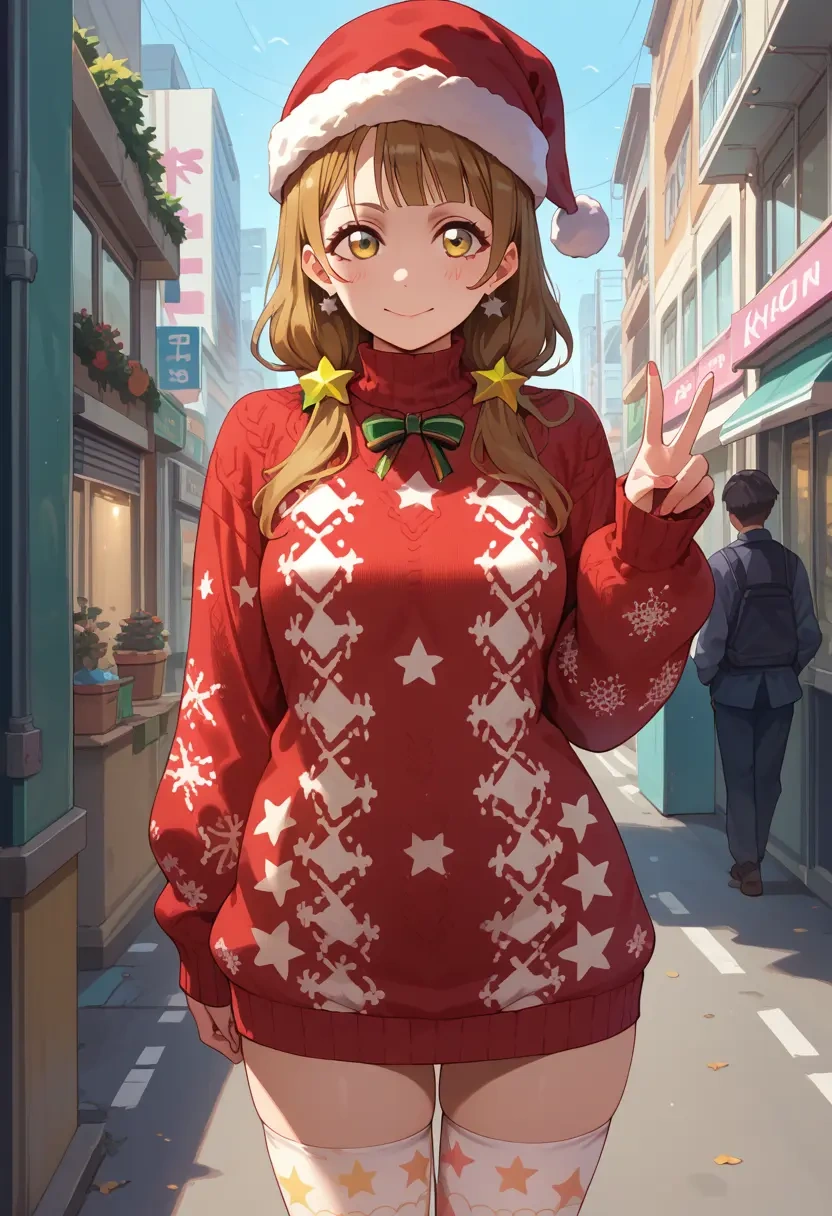 love_live!,kunikida_hanamaru,Christmas,sweater dress,stockings  - 