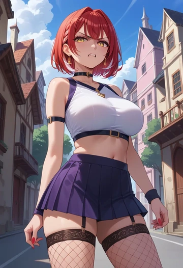 hololive,kureiji_ollie,mini skirt, stockings  - AI generated anime art