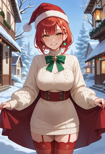 hololive,kureiji_ollie,Christmas,sweater dress,stockings  - AI generated anime art