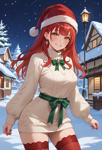 hololive,kureiji_ollie,Christmas,sweater dress,stockings  - AI generated anime art