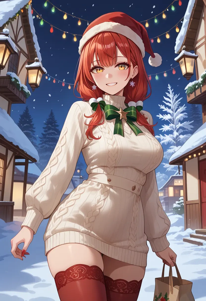 hololive,kureiji_ollie,Christmas,sweater dress,stockings  - 