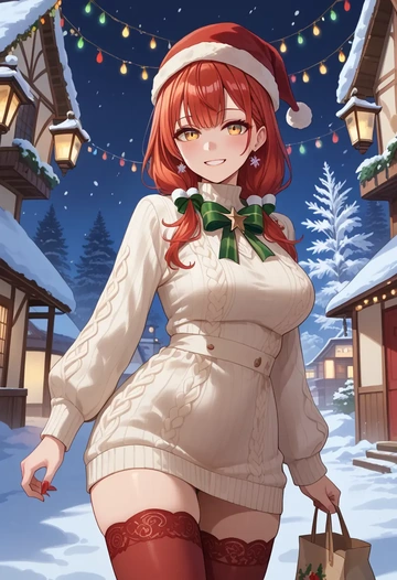 hololive,kureiji_ollie,Christmas,sweater dress,stockings  - AI generated anime art