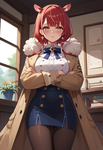 hololive,kureiji_ollie,coat,long,double-breasted,pencil skirt  - AI generated anime art