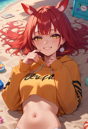 hololive,kureiji_ollie,cropped graffiti sweatshirt,dolphin shorts  - AI generated anime art