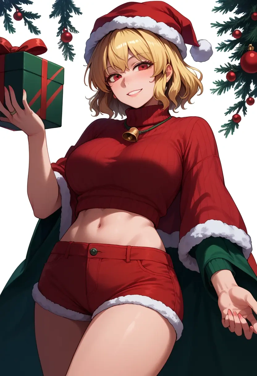 touhou,kurodani_yamame,Christmas,red velvet shorts,turtleneck sweater  - 