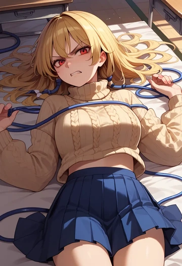 touhou,kurodani_yamame,sweater,cropped,pleated midi skirt  - AI generated anime art