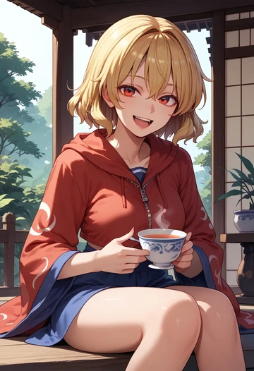 touhou,kurodani_yamame,crop hoodie,shorts  - AI generated anime art