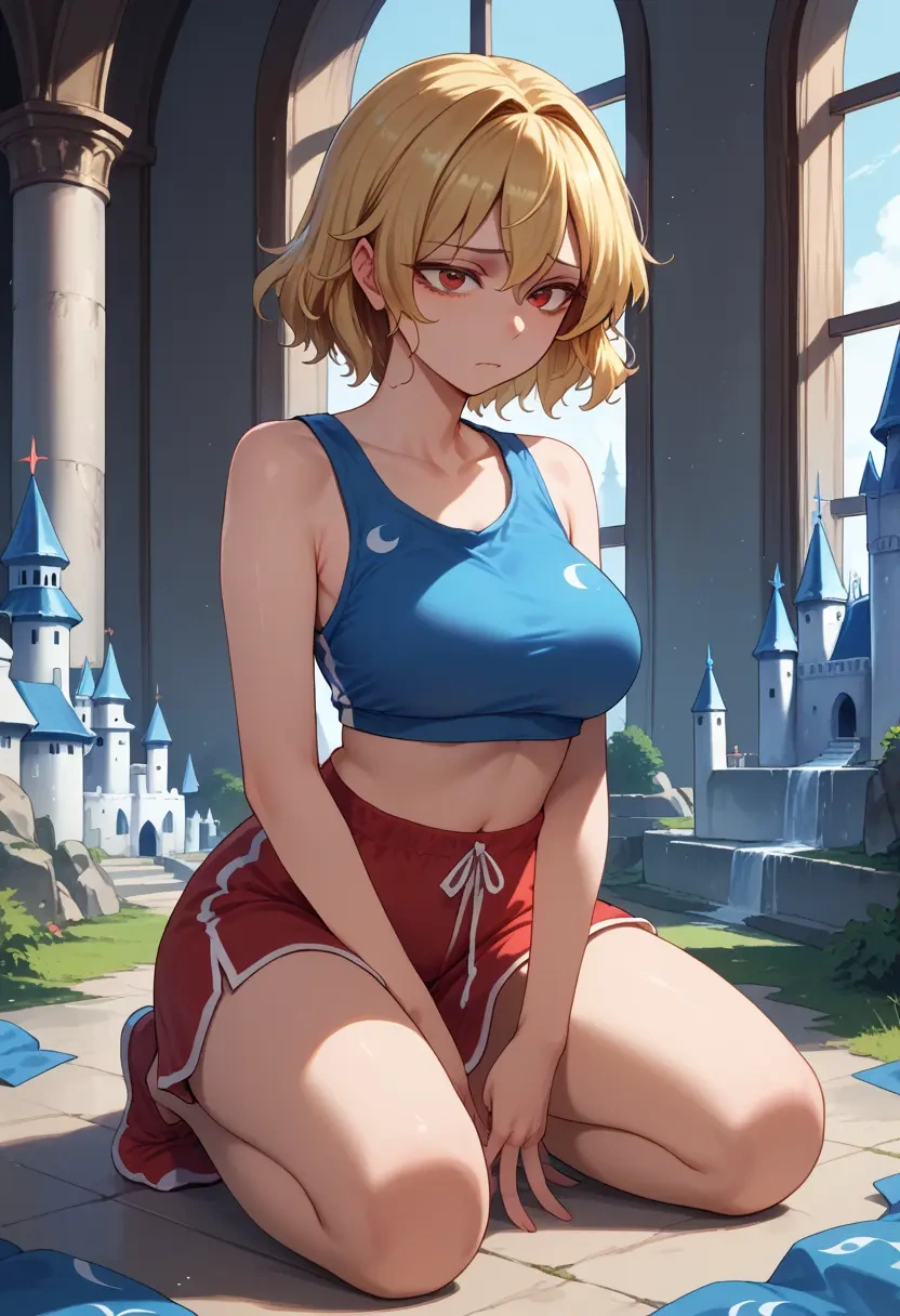 touhou,kurodani_yamame,sports crop,high-waisted shorts  - 