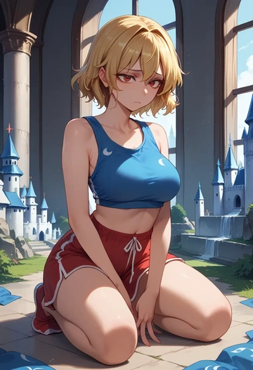 touhou,kurodani_yamame,sports crop,high-waisted shorts  - AI generated anime art