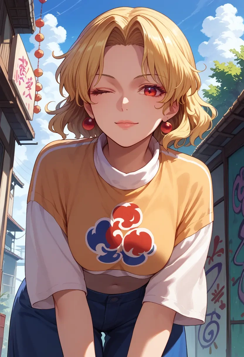 touhou,kurodani_yamame,cropped graffiti sweatshirt,dolphin shorts  - 