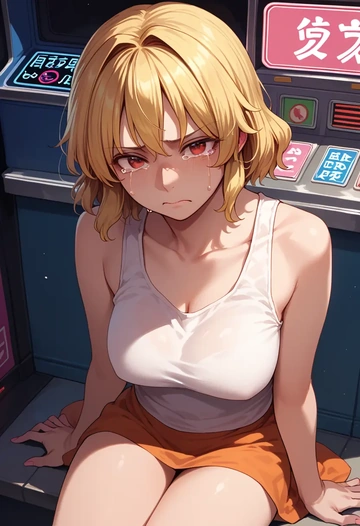 touhou,kurodani_yamame,tank top,mesh,cycling shorts  - AI generated anime art