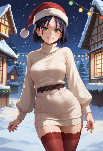 watashi_ga_motenai_no_wa_dou_kangaetemo_omaera_ga_warui!,kuroki_tomoko,Christmas,sweater dress,stockings  - AI generated anime art