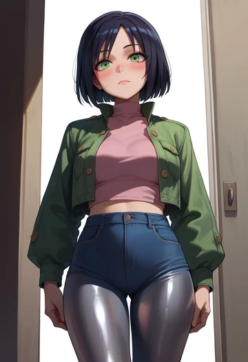 watashi_ga_motenai_no_wa_dou_kangaetemo_omaera_ga_warui!,kuroki_tomoko,denim jacket,cropped,leather leggings  - AI generated anime art