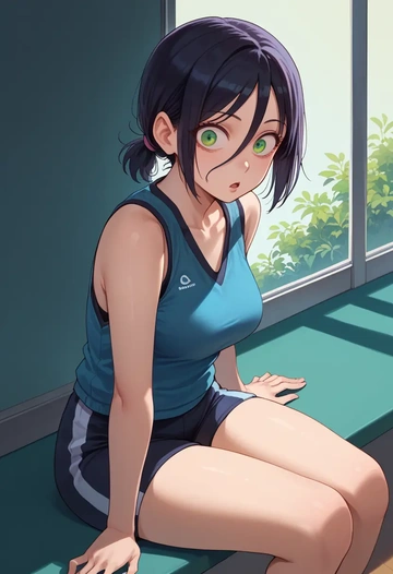 watashi_ga_motenai_no_wa_dou_kangaetemo_omaera_ga_warui!,kuroki_tomoko,sports vest,capri leggings  - AI generated anime art