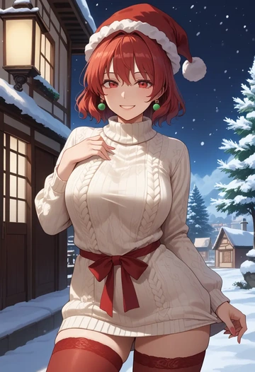 touhou,kurokoma_saki,Christmas,sweater dress,stockings  - AI generated anime art