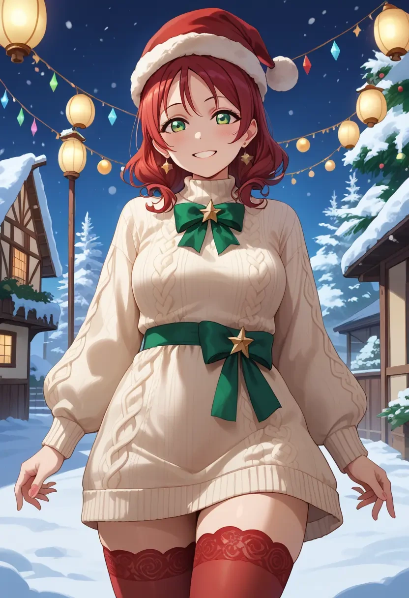 love_live!,kurosawa_dia,Christmas,sweater dress,stockings  - 