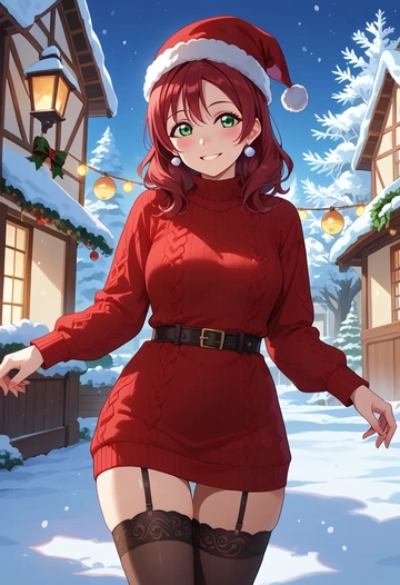 love_live!,kurosawa_ruby,sweater,stockings,Thigh garters  - AI generated anime art