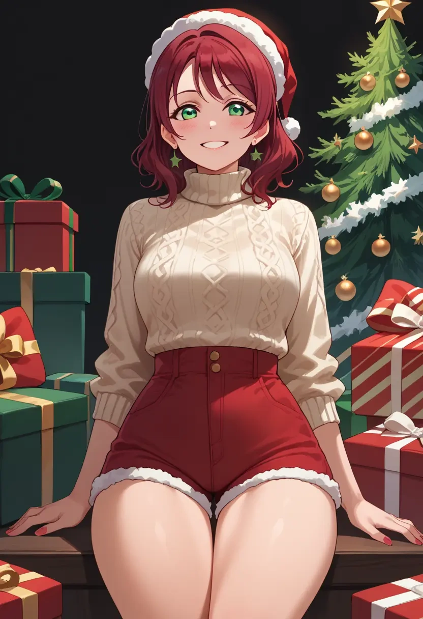 love_live!,kurosawa_ruby,Christmas,red velvet shorts,turtleneck sweater  - 