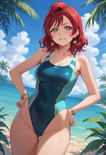 love_live!,kurosawa_ruby,racerback swimsuit,striped trim,name tag patch  - AI generated anime art