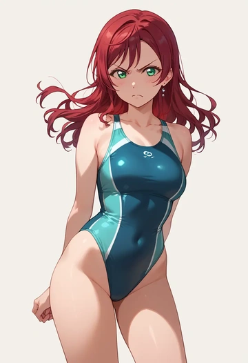 love_live!,kurosawa_ruby,racerback swimsuit,striped trim,name tag patch  - AI generated anime art