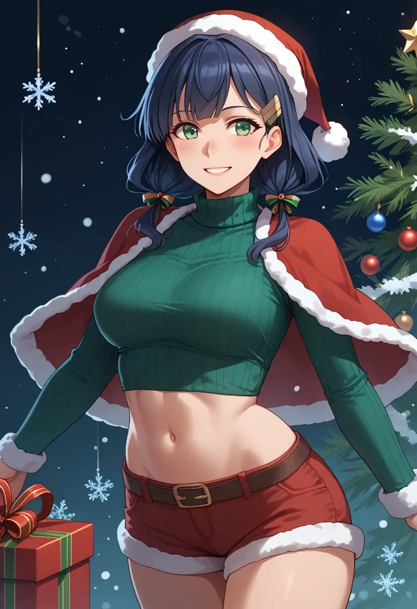 kantai_collection,kuroshio_(kancolle),Christmas,red velvet shorts,turtleneck sweater  - 