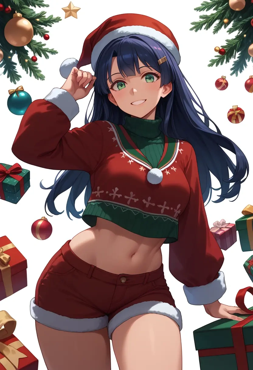 kantai_collection,kuroshio_(kancolle),Christmas,red velvet shorts,turtleneck sweater  - 