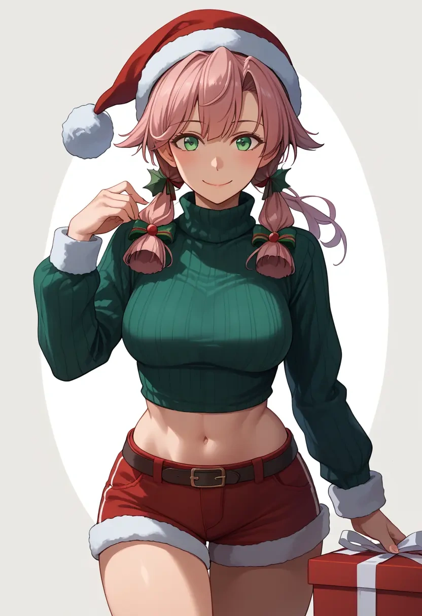 kantai_collection,kuroshio_(kancolle),Christmas,red velvet shorts,turtleneck sweater  - 