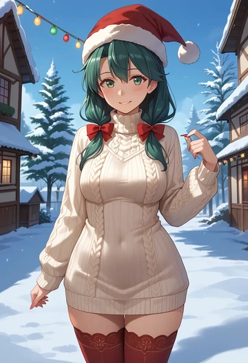 kantai_collection,kuroshio_(kancolle),Christmas,sweater dress,stockings  - AI generated anime art