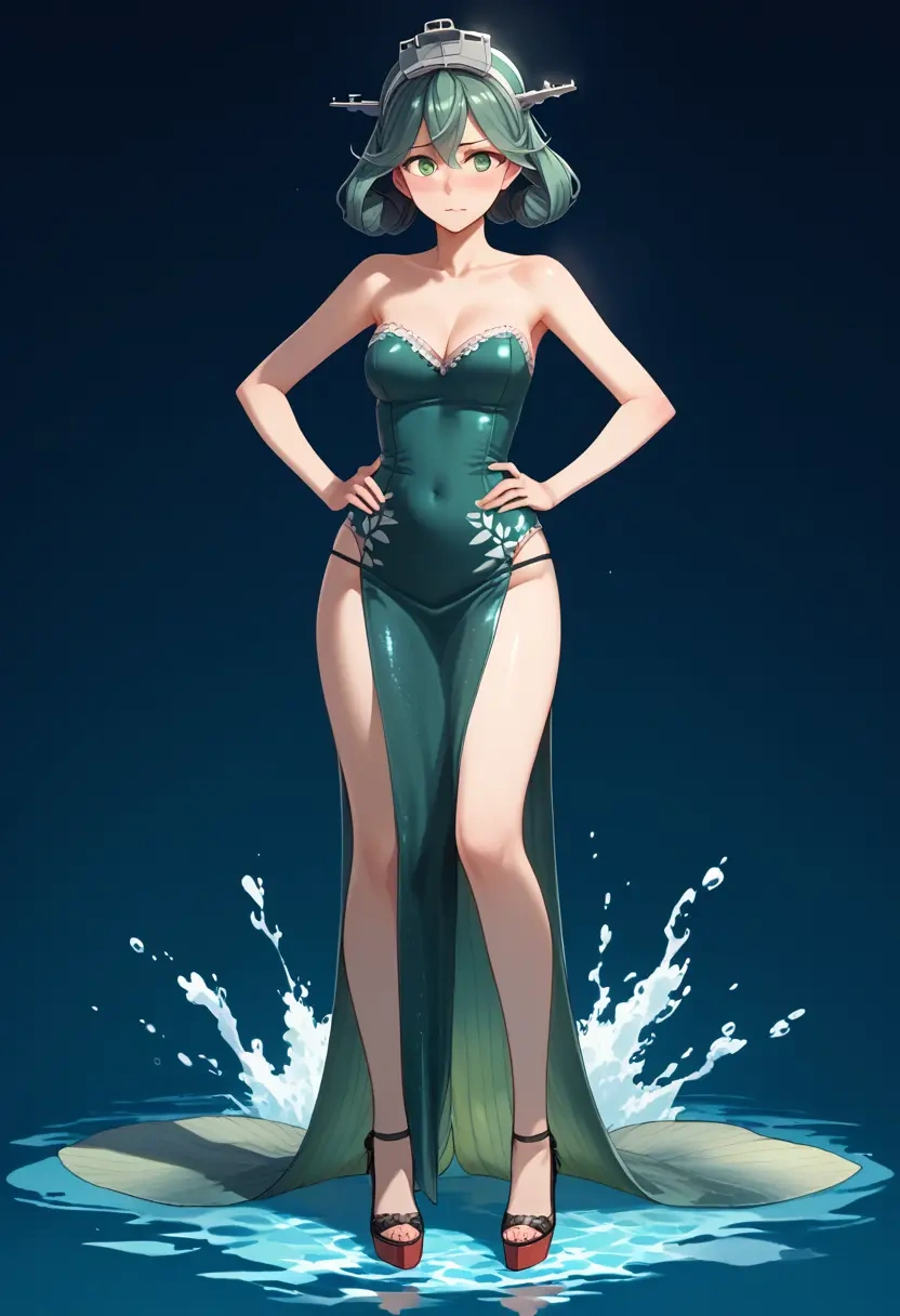 kantai_collection,kuroshio_(kancolle),gown,strapless,mermaid silhouette  - 